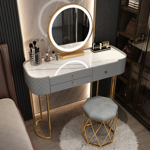 <strong>White</strong> Wooden King Size <strong>Bedroom</strong> Set with Side Cabinet Smart Makeup Mirror 3 Glass <strong>Drawers</strong> Wardrobe Dressing Table-Modern Design - Product Image 3