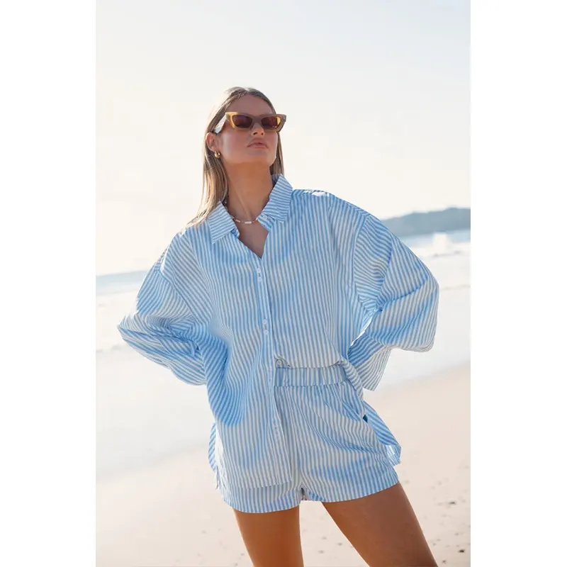 New Arrival Women Oversize Linen Ladies Blouse Long Sleeves Top Stripes Shirt Summer Latest Blouse Styles for Women Casual Shirt