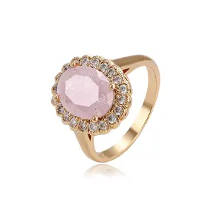 15076 Xuping Sieraden Geometrische Ronde Eenvoudige Zirkoon Roze Crystal Diamond 18K Gold Plated Elegante Ring