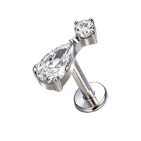 Bijoux de piercing en titane ASTM F136 avec zircone cubique ronde et zircone cubique en forme de poire, boucles d'oreilles hélix, vente en gros, bijoux de mode pour femme