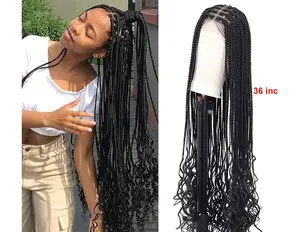 Jennifer Ready To Ship 30 Inch Cheap Braided Wig Braiding Synthetic Lace Front Wigs For Black White Women