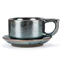 Ensemble tasse à café et soucoupe en céramique transformée au four, 200 ml, glaçure réactive, tasse à thé vintage, mug en porcelaine fait main pour la vente en gros