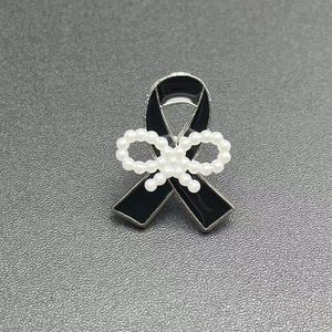 Broche nœud noir et blanc avec perles en alliage de zinc, bijoux de mode pour femmes, cadeau - Product Image 4