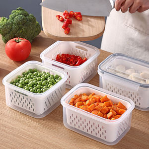 Japanese Style Double Layer <b>Refrigerator</b> Storage Box Rectangle Food Grade Plastic Stackable Draining Preservation <b>Container</b> For - Product Image 4
