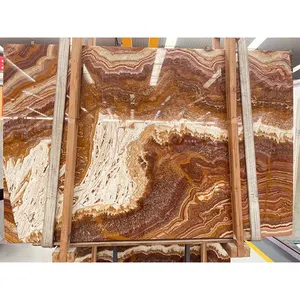 Natürliche hintergrund beleuchtete Onyx-Wand paneele Tiger Brown Onyx Steinplatte Großhandel Onyx-Platten Preis