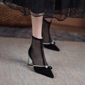 Mocassins à bout pointu de haute qualité pour femmes botte à talons décontractée avec nœud papillon pour le printemps et l'été Position supérieure emballage de la boîte - Product Image 1