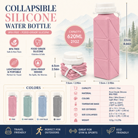 Bouteille d'eau pliable en silicone de qualité alimentaire écologique 620 ml sans BPA, anti-fuite, portable, pour le voyage, la salle de sport, le camping en plein air
