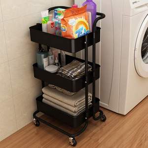 Chariot à roulettes utilitaire en métal à 3 niveaux <span class=keywords><strong>avec</strong></span> dessus de <span class=keywords><strong>table</strong></span> et sacs latéraux, roues d'organisation de stockage de plateau, artisanat d'art 4 crochets pour la cuisine - Product Image 2