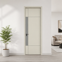 Porte intérieure en bois moderne avec panneau géométrique asymétrique, design peint, pour chambre à coucher, avec poignée noire mate