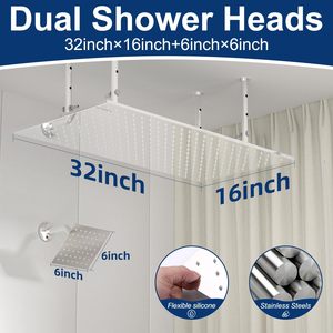 NPYSVSSS Set <span class=keywords><strong>Doccia</strong></span> a Soffitto a 3 Maniglie Cromato Lucido 16x32 Pollici, Soffione a Pioggia <span class=keywords><strong>da</strong></span> Parete <span class=keywords><strong>da</strong></span> 6 Pollici, <span class=keywords><strong>Doccia</strong></span> Quadrata a 4 Funzioni - Product Image 3