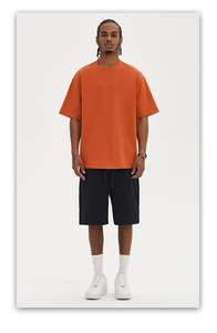 Nouveau T-shirt en coton épais 280 GSM orange pour homme, coupe ample et oversize, style streetwear décontracté, modèle vierge 2026 - Product Image 2