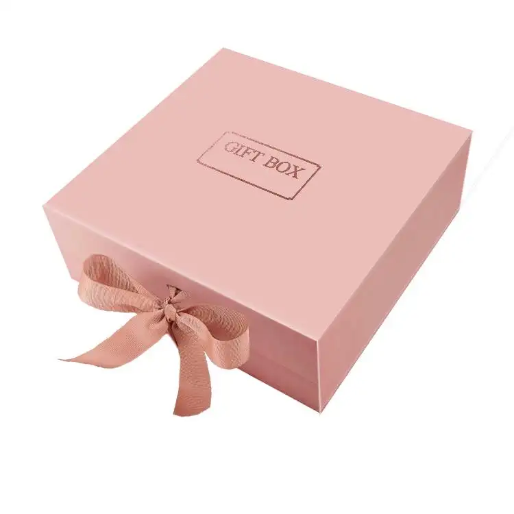 Custom luxury black foldable magnetic folding gift box packaging paper jewelry box with ribbon