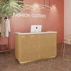 Luxury High-end Modern Solid Wood <b>Adjustable</b> Reception <b>Desk</b> with LED Lighting for Beauty Salon Barber Shop Hotel Hospital Front - Product Image 3