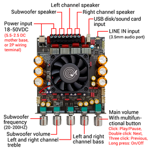Modul Amplifier Speaker Digital BT 2.1 Channel WUZHI AUDIO AS21P 300Wx2+600W Modul Suara Subwoofer TPA3255 Treble Bass - Product Image 3