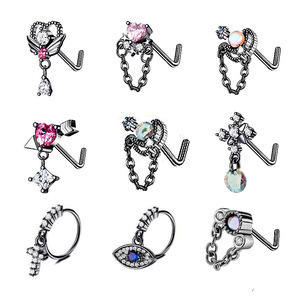<span class=keywords><strong>Piercing</strong></span> de <span class=keywords><strong>nez</strong></span> en acier inoxydable 20G en forme de L avec pendentif cœur en zircon CZ pour femme - Product Image 4