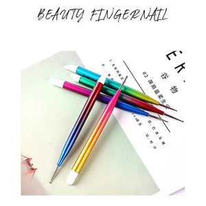 5 pièces/ensemble dégradé poignée en métal Double extrémité Nail Art <span class=keywords><strong>brosse</strong></span> ongles pointe plate applicateur d'ongles Silicone <span class=keywords><strong>brosse</strong></span> Dot <span class=keywords><strong>perceuse</strong></span> stylo ensemble - Product Image 4
