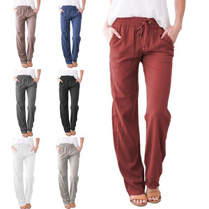 Colección Primavera Verano 2026, Nuevos Pantalones de Lino y Algodón de Color Sólido para Mujer, con Cordón Ajustable - Product Image 3