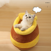 Nouveau Nid pour Chat en Peluche YH Pet Honey Pot, Semi-fermé, Hiver, Doux, Confortable, Rembourré en Coton Amovible, Lavage à la Main Uniquement
