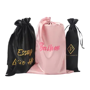 Logo imprimé personnalisé coloré or rose cordon satin soie cadeau sac d'emballage pochette