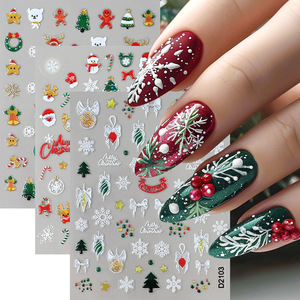 Autocollants d'ongles de Noël colorés non toxiques en plastique 5D, motifs mignons Père Noël, bonhomme de neige, flocons de neige, rennes, adhésifs pour ongles, décalcomanies d'<span class=keywords><strong>hiver</strong></span> - Product Image 1