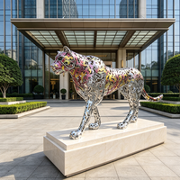 Grande sculpture de léopard en acier inoxydable pour extérieur, statue d'animal abstraite en métal ajouré, décoration artistique pour jardin et place publique, personnalisable
