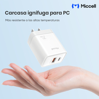 Chargeur rapide Miccell 20W PD USB-C USB-A double port compact pour iPhone Android, idéal pour les voyages