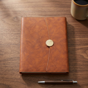 <b>Leather</b> Diary Hardcover Brown With Gold Snap Closure <b>A5</b> Size Premium Imported Magnetic Loose-Leaf PU <b>Leather</b> <b>Notebook</b> 3 Folder - Product Image 2