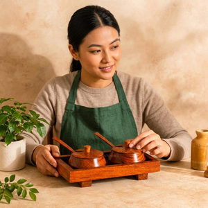 Boîte à épices traditionnelle en bois, artisanale, en bois poli, conteneur de rangement compartimenté, organisateur de cuisine - Product Image 1