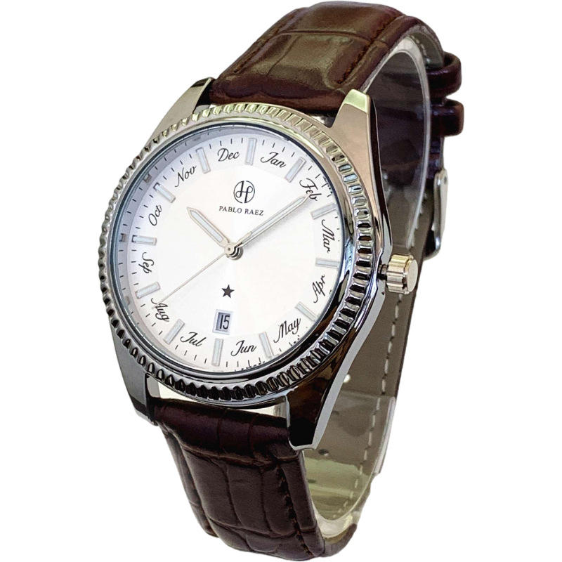 เปลือกสีเงิน น้ำตาล หน้าปัดสีขาว