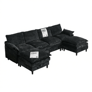 Sofá Seccional Modular en Forma de U de Chenilla, Sofá de 6 Plazas para Sala de Estar con Reposabrazos Acolchados, Diseño Moderno - Product Image 1