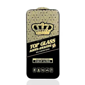 Verre trempé antistatique de première classe pour iPhone 13/14Pro 15 Pro Max couronne dorée 180 grand protecteur d'écran en verre incurvé