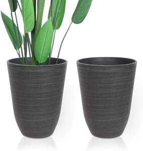 Ensemble de pots de fleurs en plastique gris carré grand format en résine artificielle pour balcon extérieur et intérieur en vrac - Product Image 5