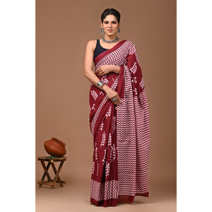 Sari en coton Mulmul imprimé avec blouse assortie – Léger et élégant, sari en coton Mulmul doux – Confortable pour un usage quotidien - Product Image 3