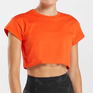 Summer Tee Women Solid Cropped T-Shirts High Quality <strong>Custom</strong> Logo Womens Graphic Midi Tee - Product Image 6