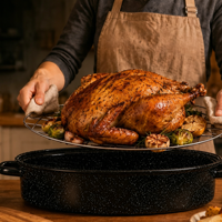 Plat à rôtir ovale en émail noir pour Noël et Halloween, avec couvercle, en granit, pour dinde et poulet, 13, 16, 18 pouces