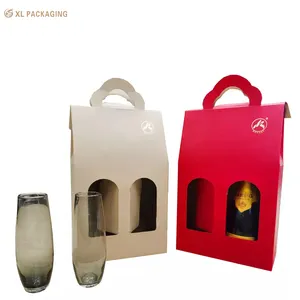 الفاخرة المحمولة قوي المموج المواد مخصصة ورقة صندوق هدايا النبيذ الكرتون مع مقبض نافذة