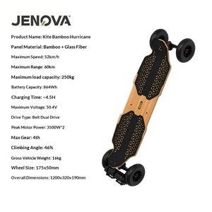 Patineta Eléctrica <span class=keywords><strong>Kite</strong></span> Bamboo Hurricane 7000W con Doble Transmisión por Correa, 52 km/h, Todoterreno, Longboard, 60 km de Autonomía, 50.4V 864Wh - Product Image 3