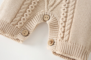 Peto de punto trenzado para bebé, 100% algodón, mono acanalado con botones, pantalón con tirantes, ropa para recién <span class=keywords><strong>nacido</strong></span> - Product Image 6