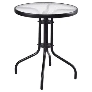 Mesa de comedor redonda para Patio, muebles de exterior, mesa de jardín con marco de vidrio templado, para Patio trasero, césped y balcón, 24 pulgadas