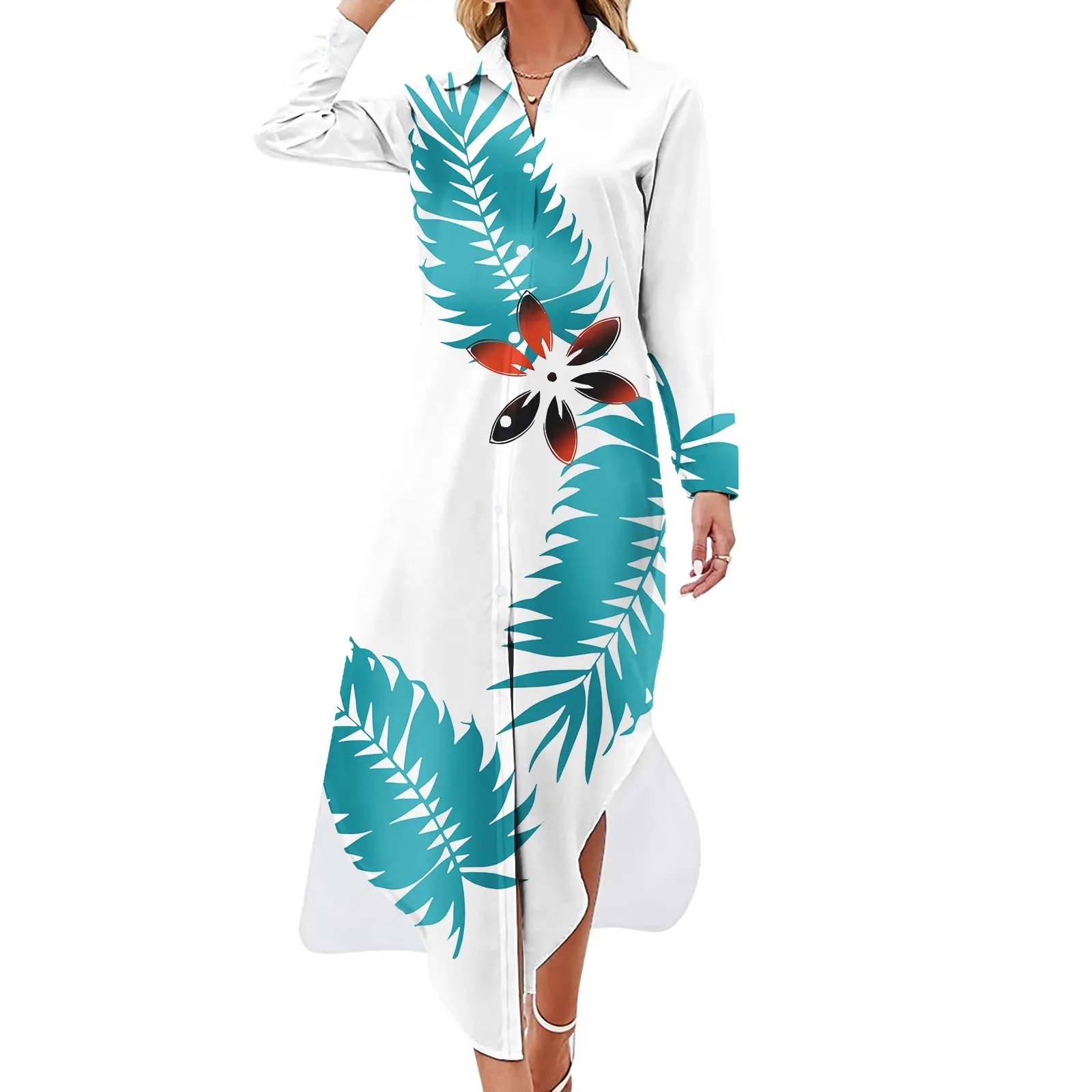 Produttori di abbigliamento donna taglie forti abito elegante Design polinesiano caftano tribale hawaiano abiti donna