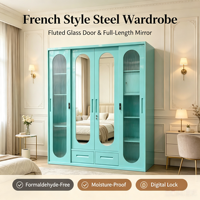 Armoire métallique moderne à 4 portes avec miroir pleine longueur pour chambre à coucher et appartement locatif