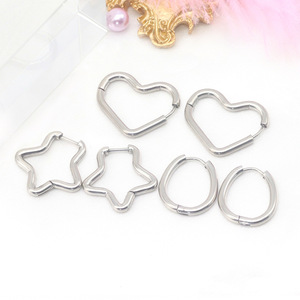 Stainless Steel Hoop <b>Earrings</b> Star Heart Teardrop Shape <b>Pierced</b> Jewelry Fashion Stud <b>Earrings</b> - Product Image 1