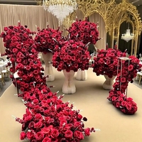 Centre de table en soie artificielle, rose rouge bordeaux et gypsophile, pour mariage, anniversaire, fête, décoration d'événements