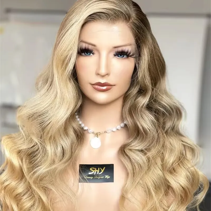 Verlegen 100% Rauw Menselijk Haar Full Lace Pruiken Karamelblonde Highlights Met Bruine Wortels 13X4 Lace Frontale Pruik Hd Perfect Lijmloze Pruik