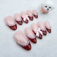 Ongles artificiels purement faits à la main Arc de perles françaises Ongles à presser réutilisables de haute qualité
