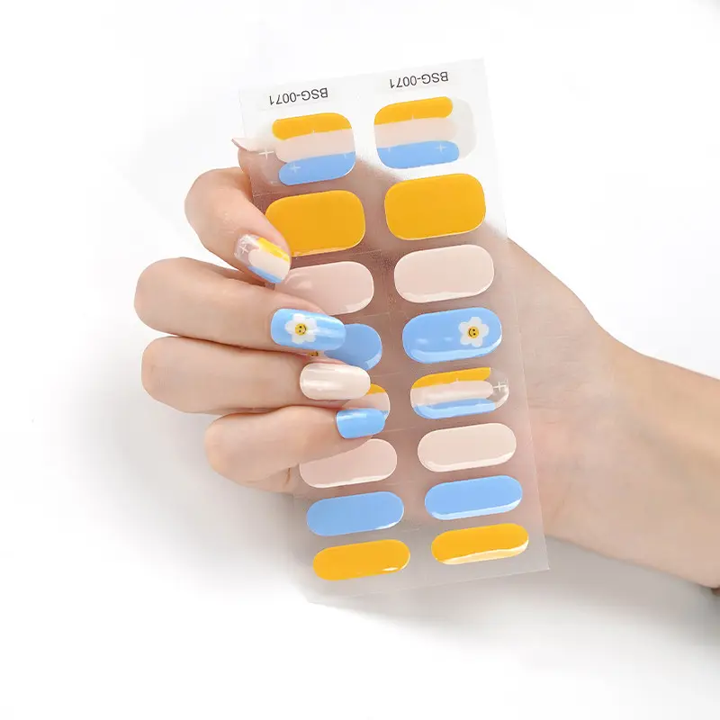 TikTok Sell Non-Toxic New Semi cured Gel Strips Colorful Designs Wholesale Nail Wraps Polish Strips