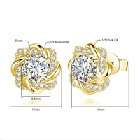 Boucles d'oreilles clous en moissanite florale couleur D 1 carat en or rempli 14K de JINAO Fine Jewelry Wholesale pour femme, cadeau de mariage nuptial