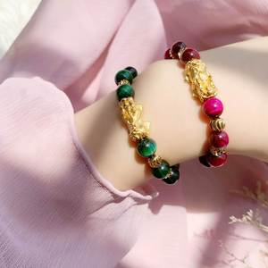 <b>Healing</b> Tiger Eyes Couple Feng Shui Gemstone <b>Bracelet</b> Adjustable Gold Pixiu Charm Birthstone Anxiety Crystal <b>Bracelets</b> for Men - Product Image 2