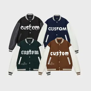 Chaquetas de béisbol para niños adolescentes de invierno Fabricante BSCI Patchwork PU manga Chenille bordado chaqueta de variedad de gran tamaño para niños