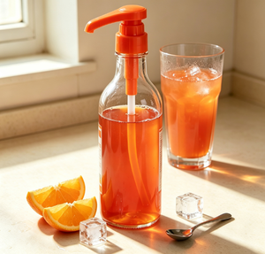 Bomba dispensadora de jarabe de plástico naranja 31/410 de 5cc, 8cc, 10cc, de grado alimenticio, compatible con botellas de jarabe saborizante Torani para bares y cafeterías. - Product Image 3